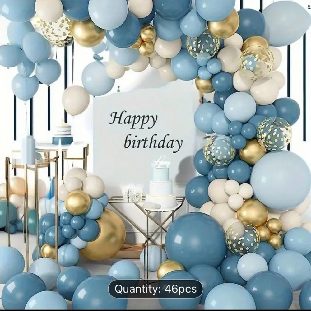 Chic Blue, Gold, and White Balloon Set - 46 Pieces